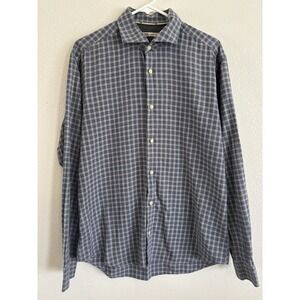 Maurizio Baldassari Italy Men's Plaid Button Up Shirt Large Blue Gray Cotton L